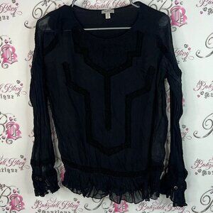 Tristan blouse ruffles bell bottom sleeve Black Sheer Blouse Textured Design